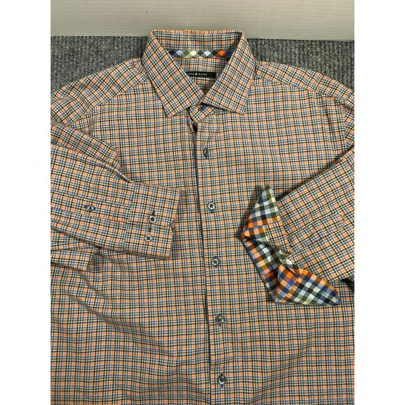 Hammer Made Mens Orange & Blue Plaid Button-Up Shirt Size 16/41 Tailored Fit - Picture 1 of 6